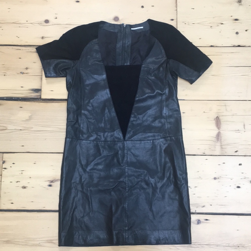 Leather and suede black dress